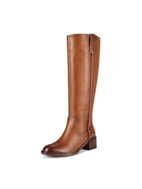 Knee High Faux Leather Riding Boots Chunky Block Heel Tall Shaft Zip PU Boots